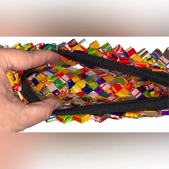 Upcycled Candy Wrapper Purse w/ Black Zipper - Picture 3 of 4
